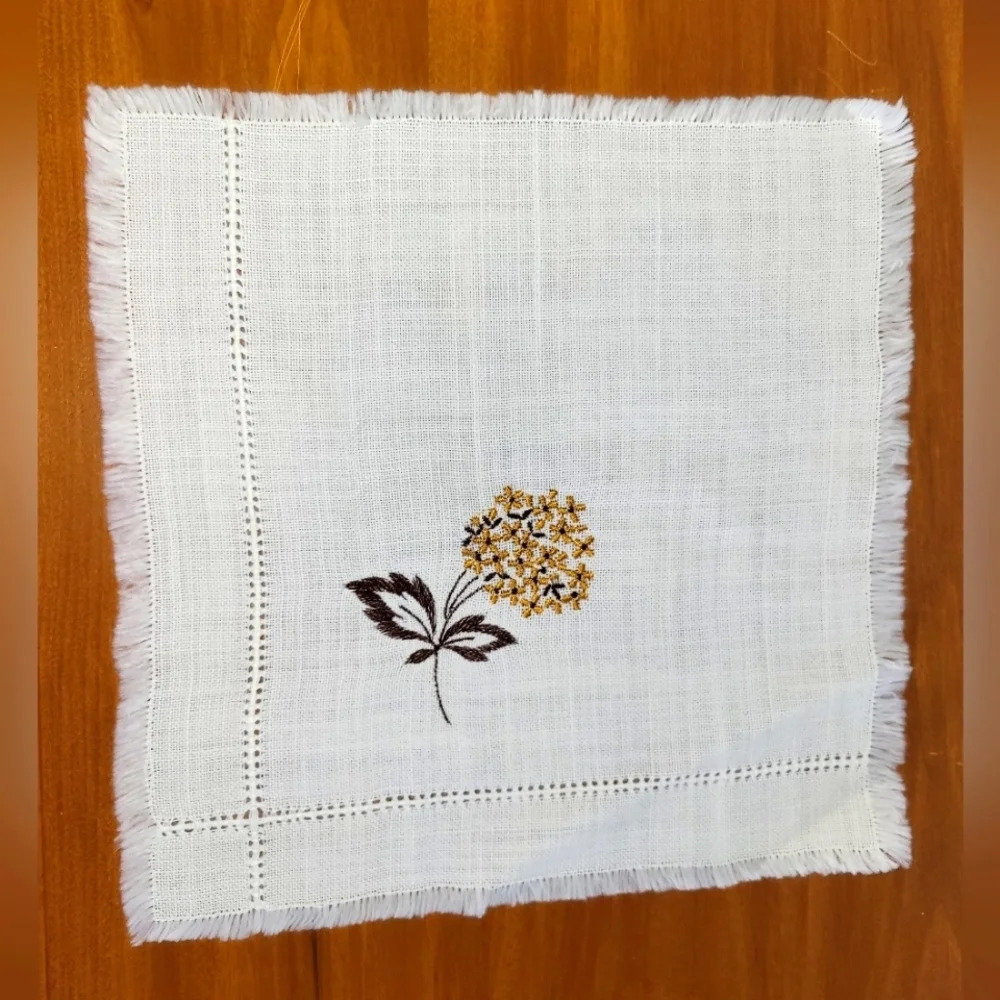 Vintage Handmade Embroidered White With  Yellow Flowers Table Mats lot of 5